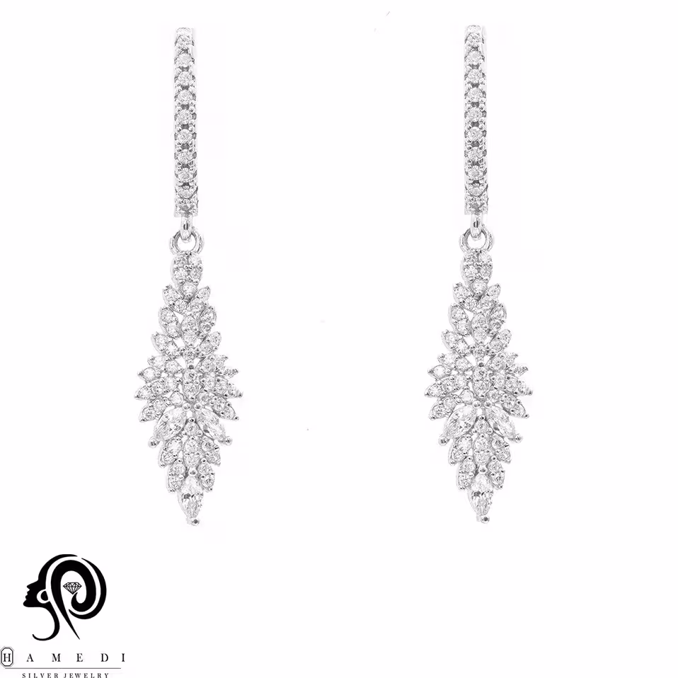 گوشواره نقره زنانه مجلسی جواهری مدل EI K8