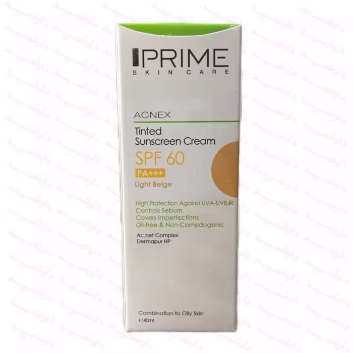 کرم ضد آفتاب رنگی پرایم، SPF60، مناسب پوست مختلط تا چرب، فاقد چربی، حجم 40 میلی لیتر