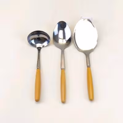 کفگیر و ملاقه استیل دسته بامبو