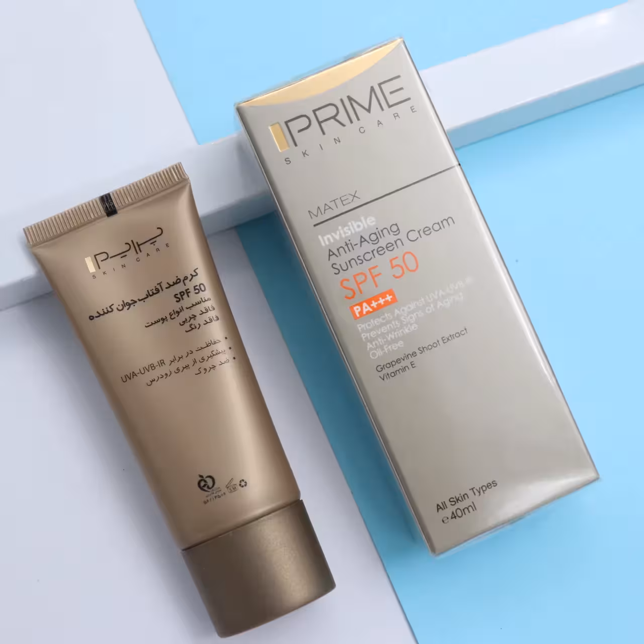 عمده فروشی کرم ضد آفتاب پرایم جوان کننده فاقد چربی بی رنگ SPF50 کد 90832