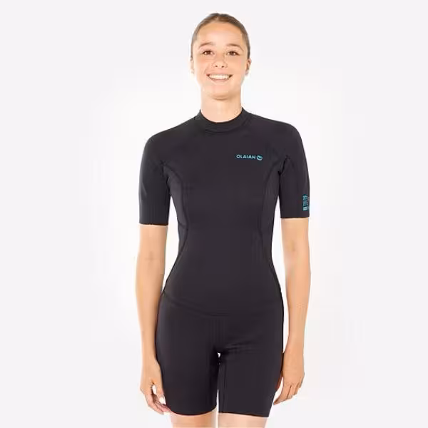 وتسوت شرتی زنانه OLAIAN  مدل Women’s Surfing Shorty Wetsuit 100 Neoprene 1,5 mm Black