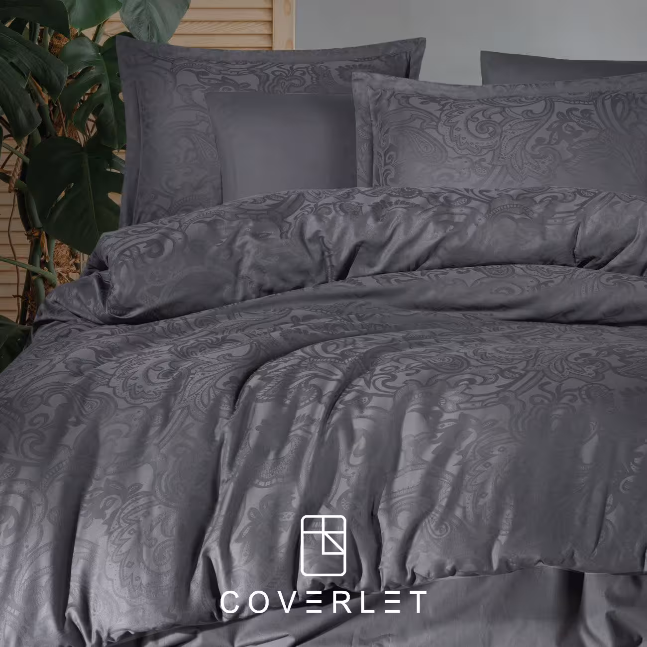 روتختی خاکستری کاوری طرح‌دار دونفره مدل Hemera