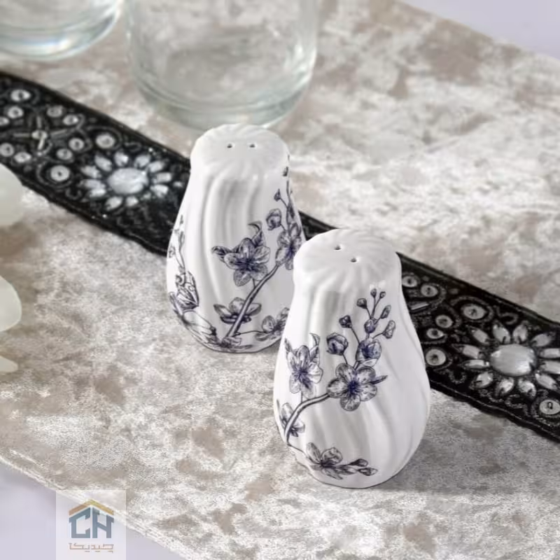 نمکدان چینی گلدکیش ست 2 تایی طرح LOTUS مدل GK701103-1