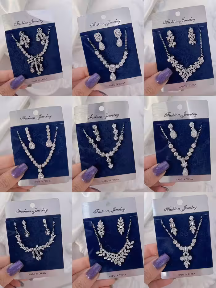 نیم ست جواهری/نگین مخراج کاری و‌بدون ریزش/نگین ها اتمی/وارداتی/ضدحساسیت/های کوالیتی/درخشش بالا