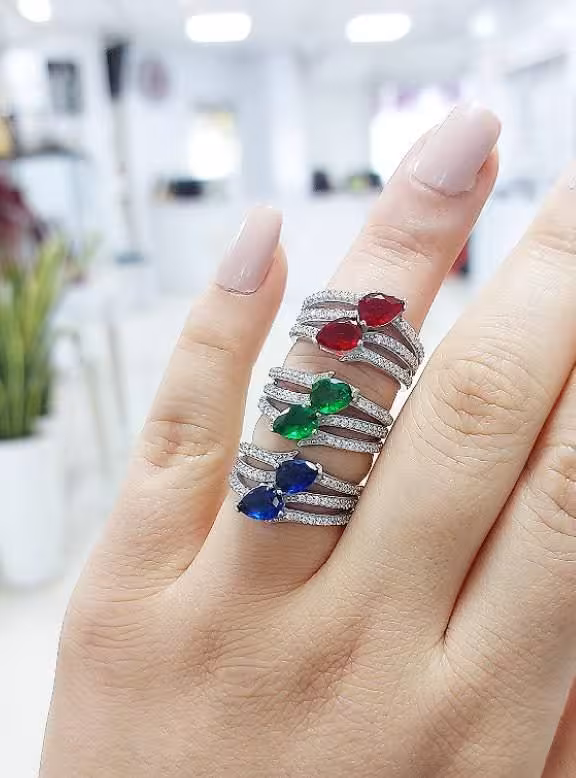 انگشتر سنگ رنگی جواهری نقره زنانه کد 10817