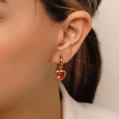 گوشواره حلقه ای قلب سرخ درخشان