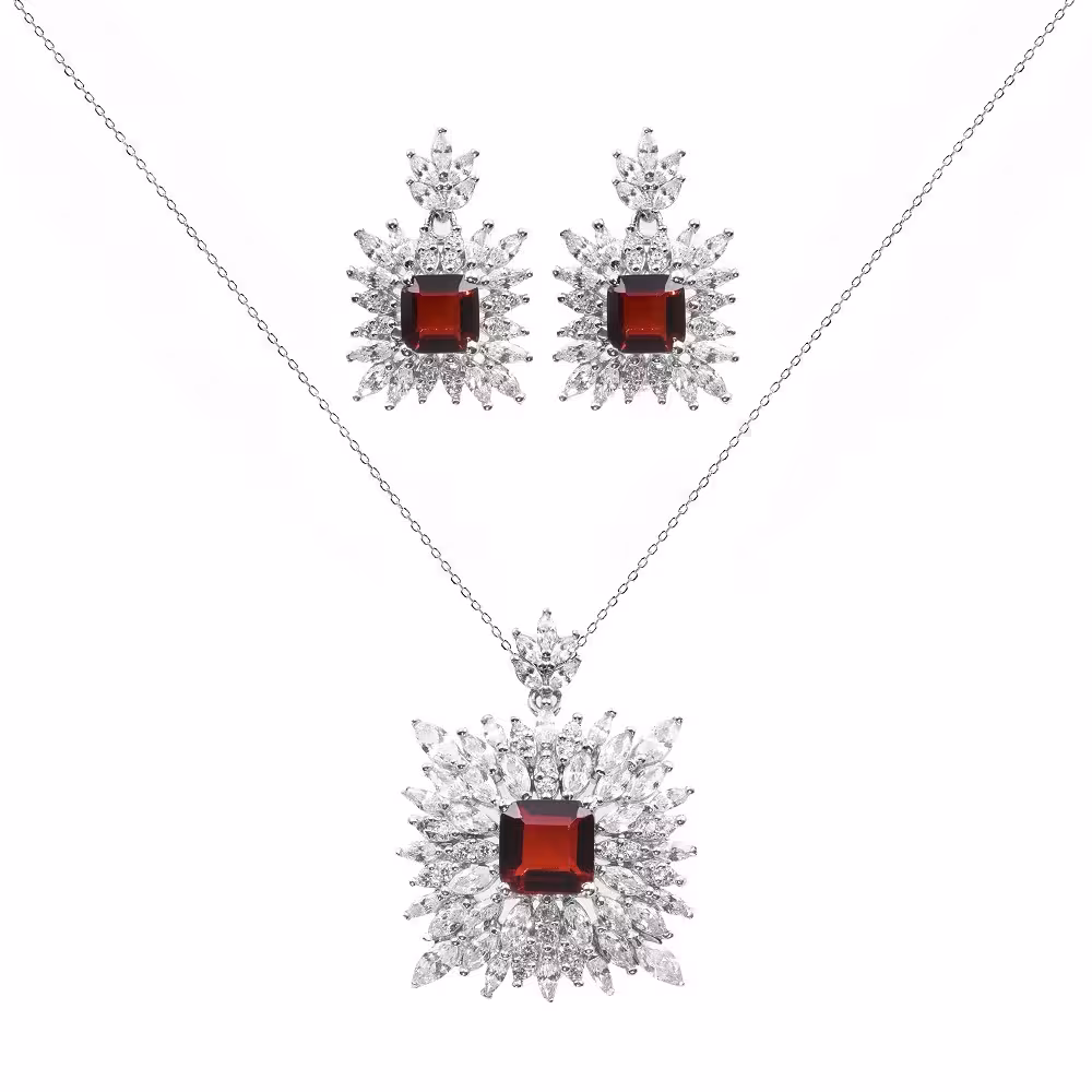 نیم ست نقره نگین رنگی مجلسی زنانه مدل NI R13