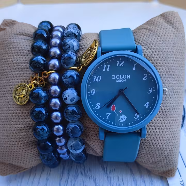 ست ساعت و دستبند مهره ای دخترانه