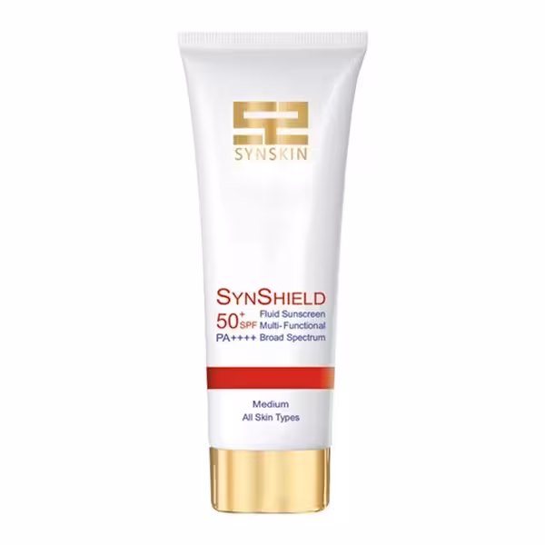 ضدآفتاب فلوئید ساین شیلد انواع پوست  50 SPF متوسط ساین اسکین 50 گرم SynSkin