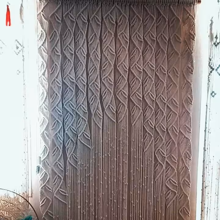 پرده مکرومه مخصوص اتاق خواب،راهرو،آشپزخانه،طرح برگ،نخ شیری کتان پنبه،عزض وارتفاع دلخواه