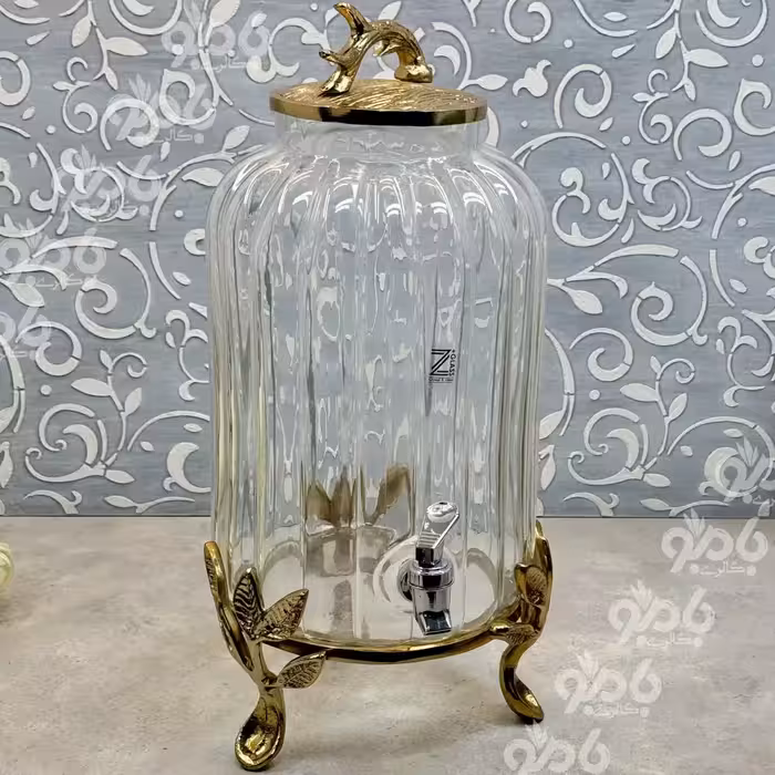 کلمن شیشه ای دلوا فلزی ساده طلایی