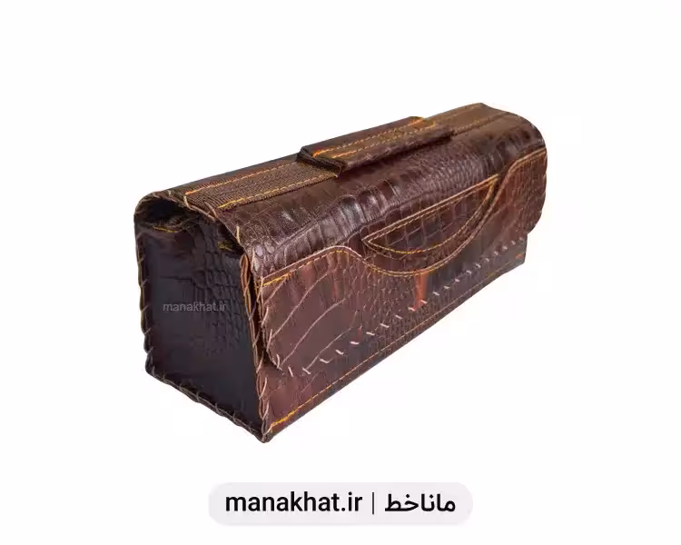 کیف لوازم خوشنویسی و هنری چرم طبیعی سماقی طرح دار