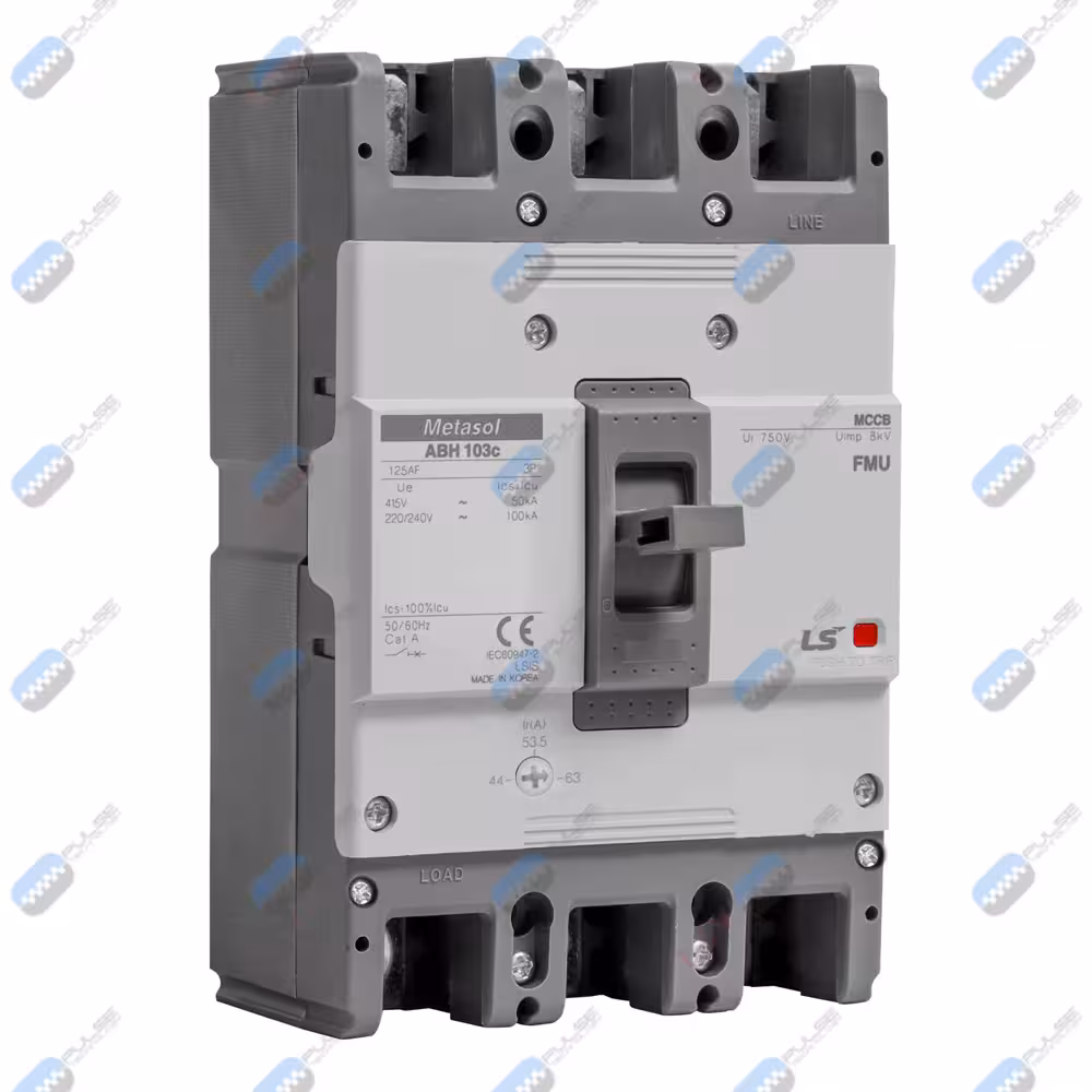 کلید 50 آمپر اتوماتیک کامپکت هیوندای (قابل تنظیم حرارتی/قابل تنظیم مغناطیسی) سه پل سری ABH با کد ABH103C / 50 _قدرت قطع 50KA_تنظیم حرارتی: 0.7 الی 1_آمپر فریم 100