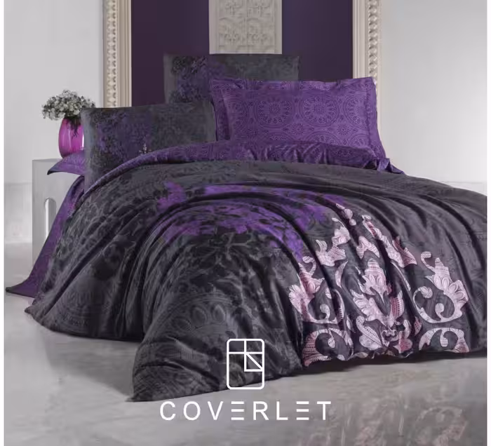 روتختی دونفره مشکی بنفش طرح‌دار کاوری Sultan