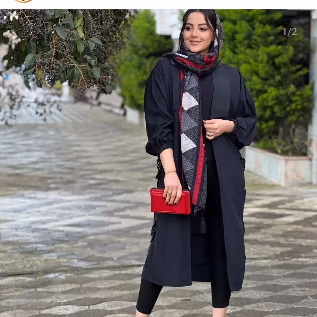 مانتو بلند مشکی جلو باز فری سایز