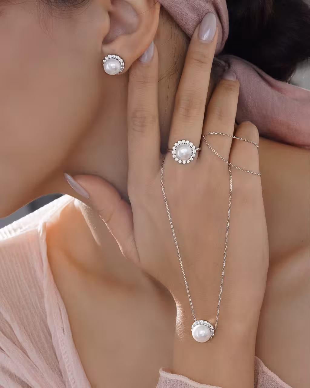 نیمست نقره مروارید اصل جواهری کد 00169