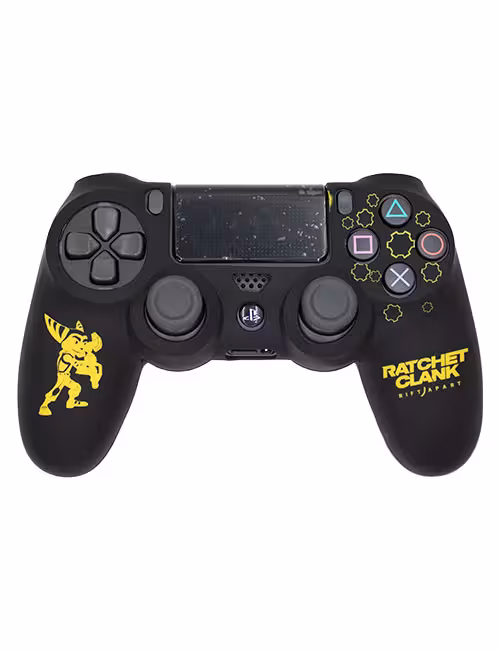 روکش محافظ دسته PS4 لیزری مشکی زرد طرح رچت اند کلنک
