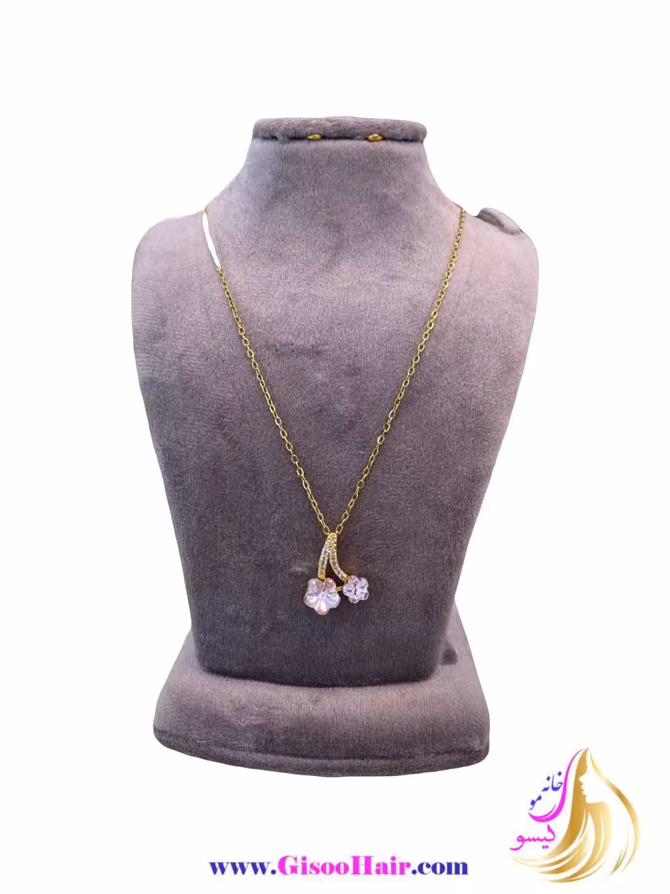 گردنبند پلاک زنجیر استیل طرح گل با نگین صورتی