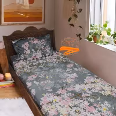 روتختی نیم ست 1نفره 2تیکه طرح شکوفه صورتی بهاری