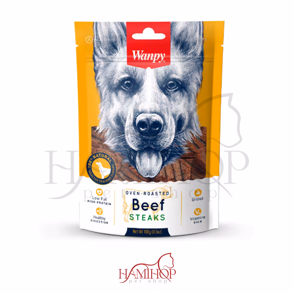 تشویقی سگ ونپی مدل گوشت استیک با طعم گوشت 100 گرم Wanpy steaks