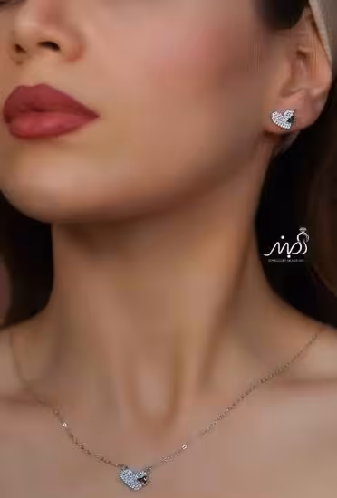 💍نیم ست قلب (گردنبند و گوشواره ) خاص و زیبا ، نقره عیار 925( N_4385)