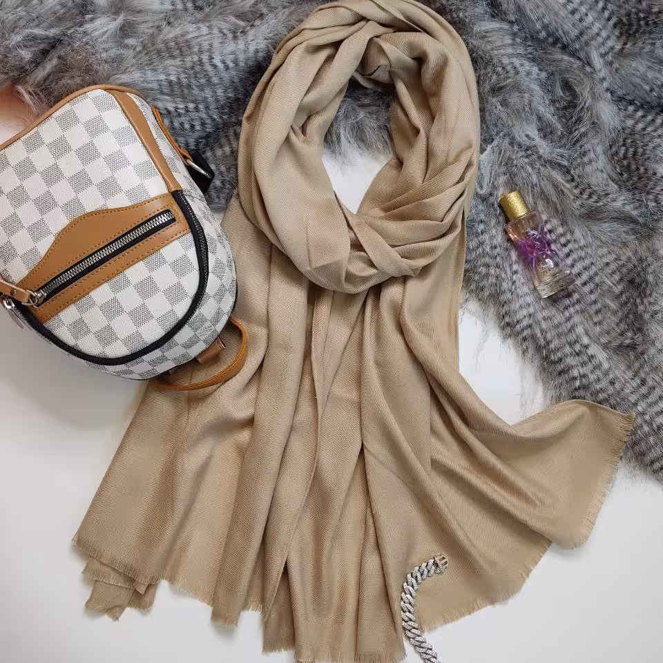 شال کجراه پاییزه دورو طرح بامبو رنگ نسکافه ای ( ارسال رایگان)