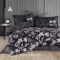 روتختی مشکی طوسی طرح برگ و گل دونفره کاوری مدل Vilya