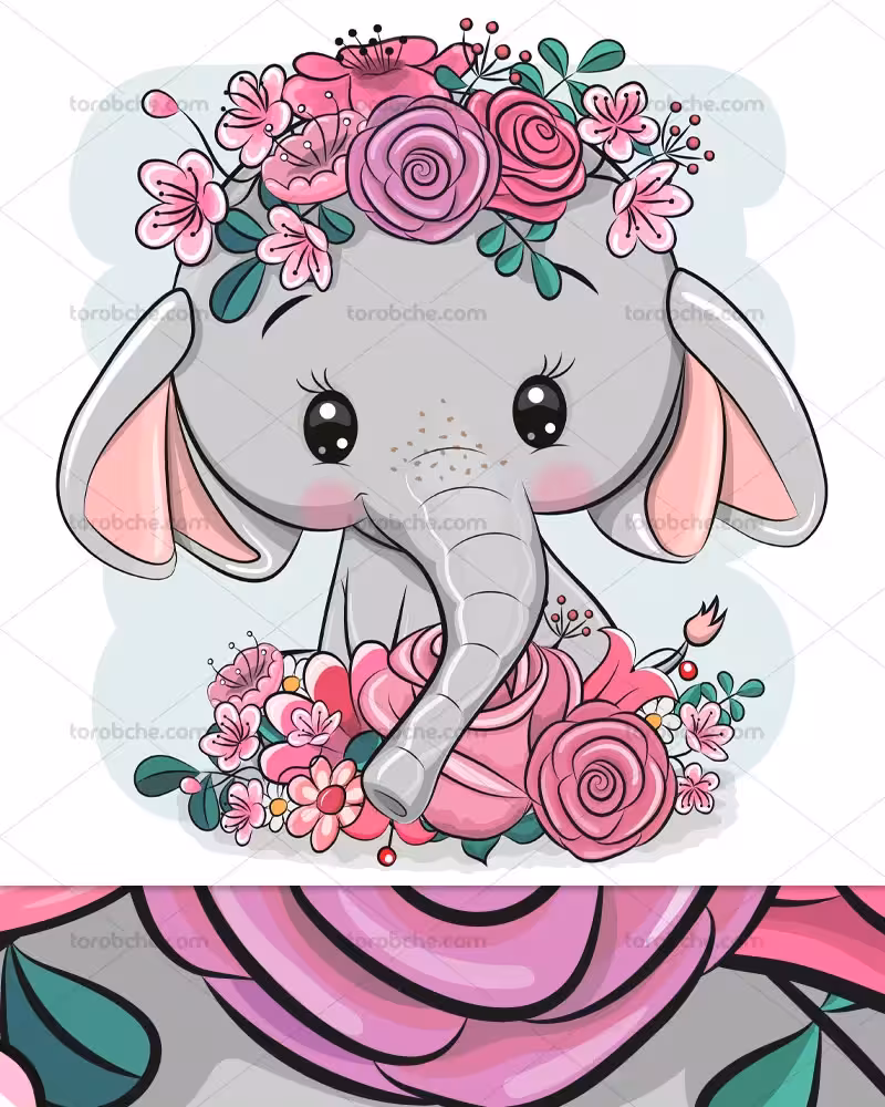 وکتور کاراکتر فیل و گل های رنگارنگ | گرافیک با طعم تربچه