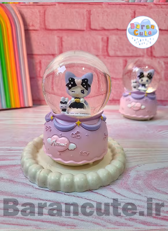 گوی موزیکال برفی چراغ دار (سایز متوسط) طرح کورومی و خرگوش B