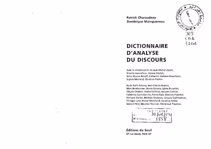 خرید و دانلود نسخه کامل کتاب Dictionnaire d'analyse du discours