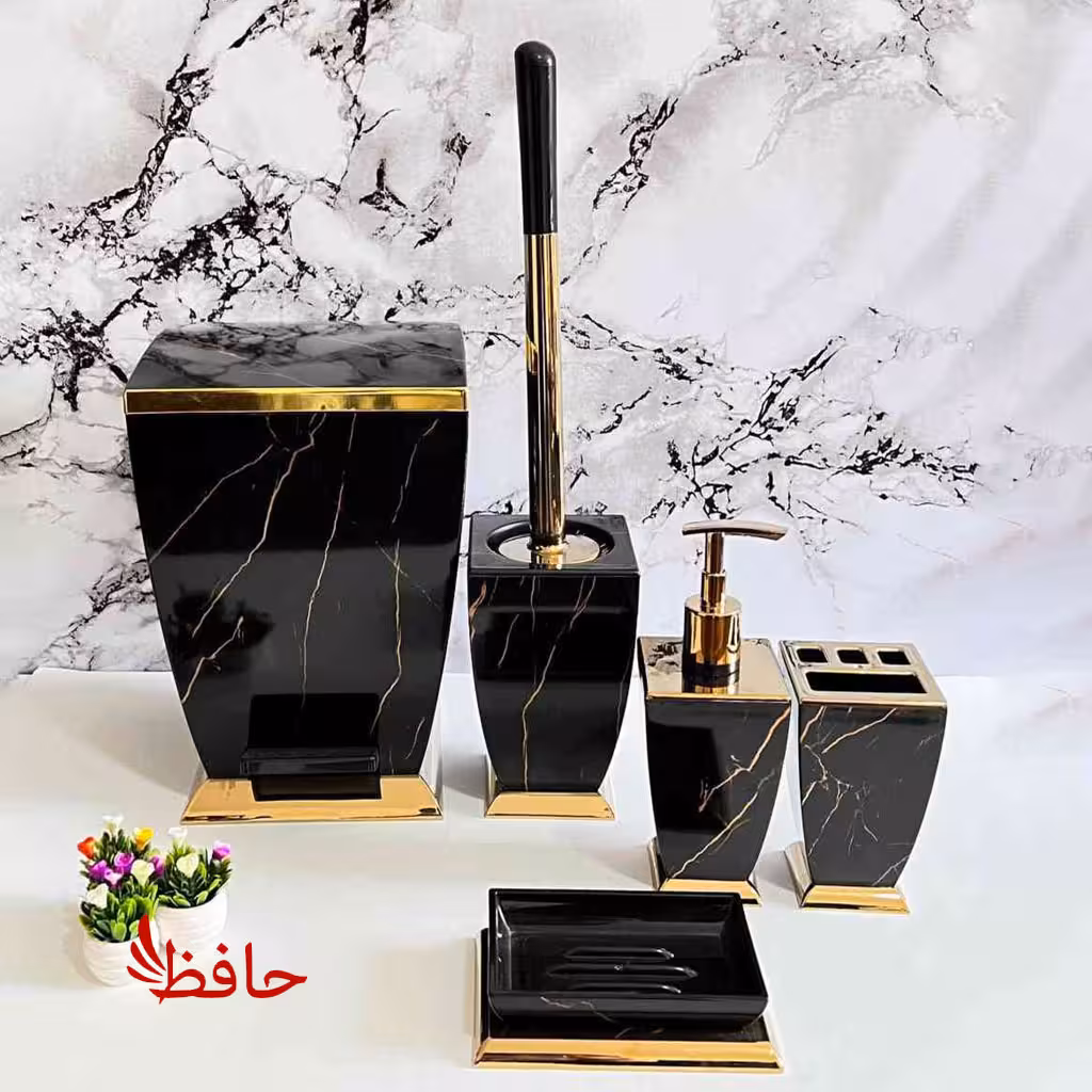 ست سرویس بهداشتی هارمونی مدل آوا طرح سنگ مشکی طلایی