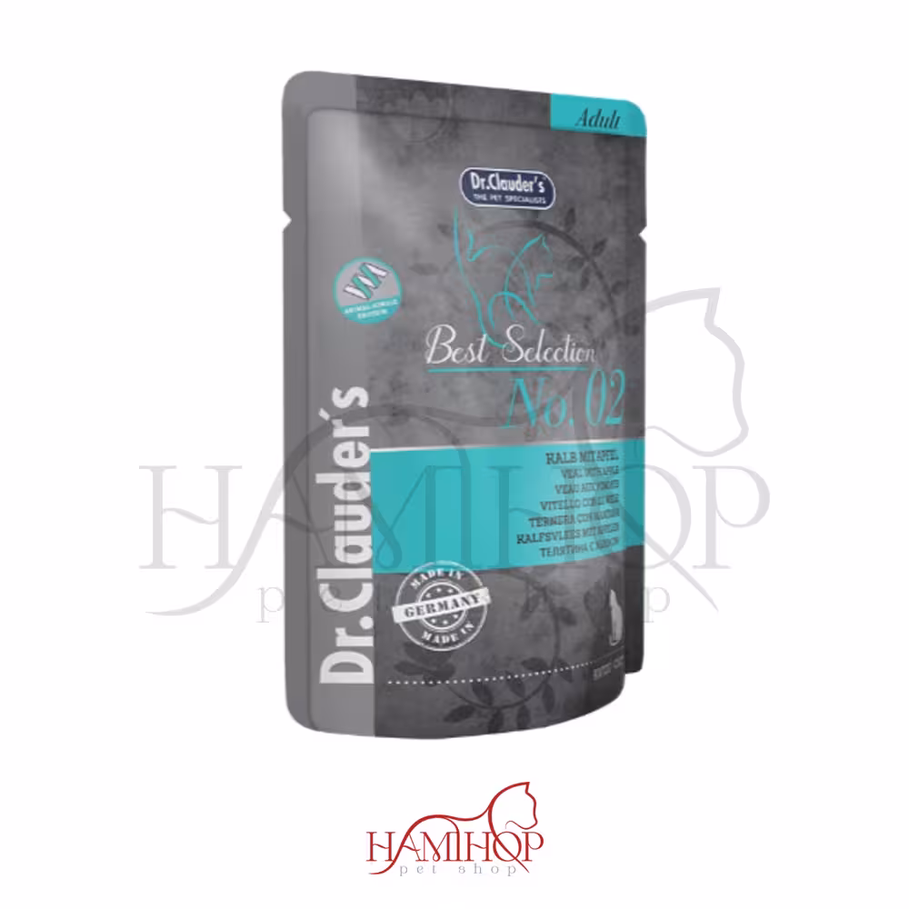 پوچ گربه بالغ دکتر کلادرز با طعم گوشت گوساله و سیب 85گرم Dr Clauder´s veal with apple;