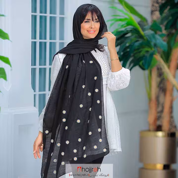 اطلاعات ، قیمت و خرید شال اسلپ طرح بابونه رنگ مشکی کد D296