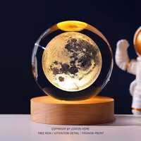 چراغ خواب گوی کریستال طرح ماه سایز 8 با پایه چرخشی