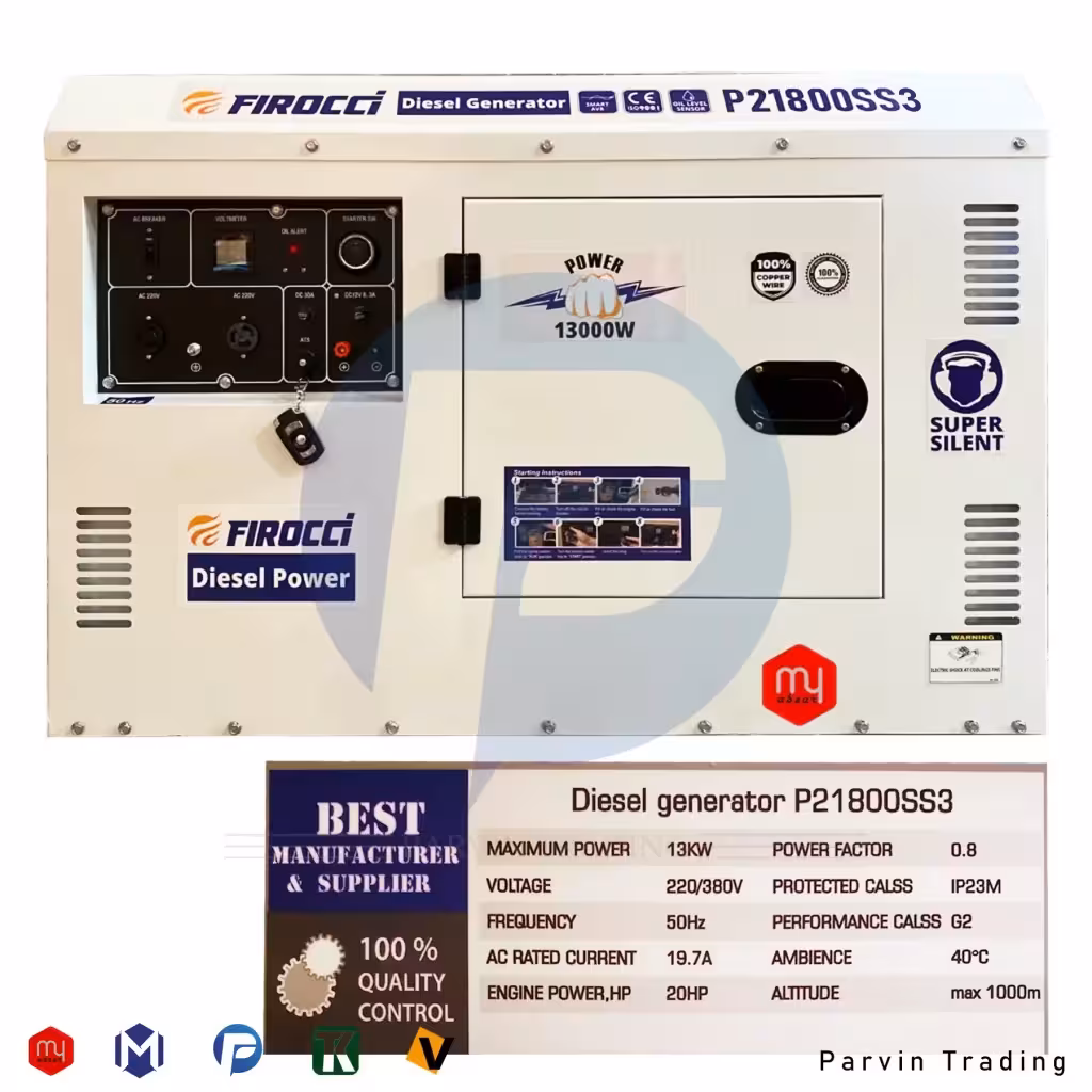 دیزل ژنراتور فیروچی 16 کاوا سایلنت مدل P21800SS3 (تکفاز و سه فاز)