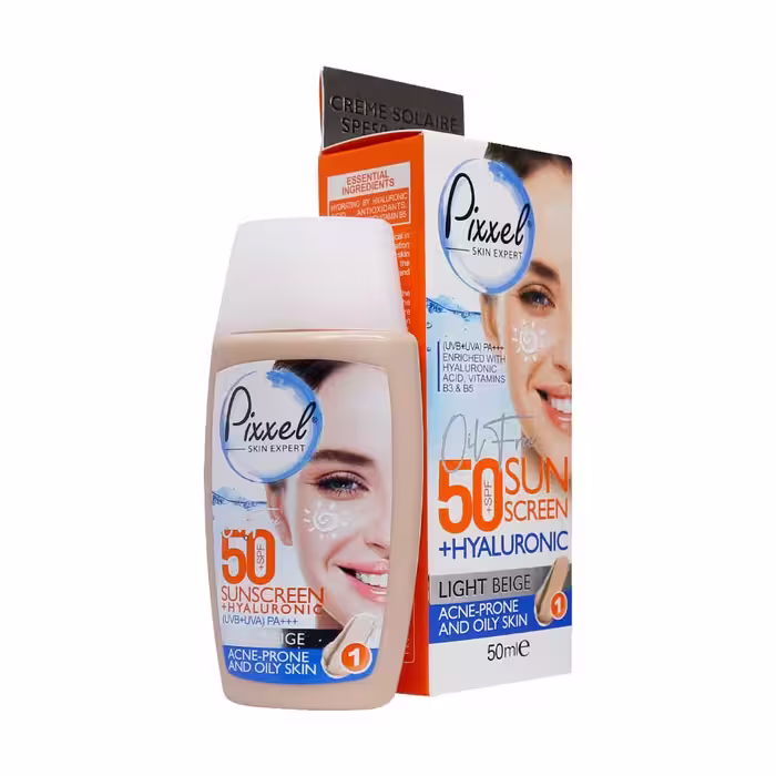 کرم ضد آفتاب SPF50 پیکسل مناسب پوست چرب و جوش دار حجم 50 میلی لیتر