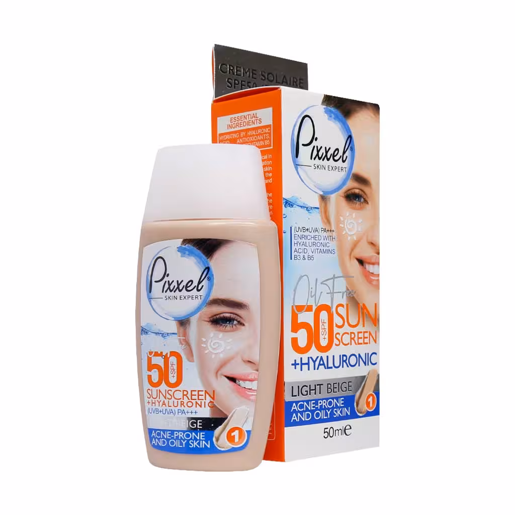 کرم ضد آفتاب SPF50 پیکسل مناسب پوست چرب و جوش دار حجم 50 میلی لیتر