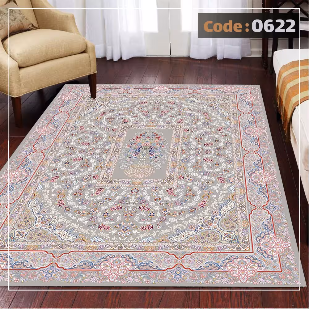 کاورفرش روفرشی دورکشدار گوشه لیفه ای لاکی ، آبی و متنوع کد 0622
