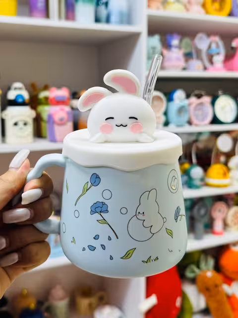 ماگ سرامیکی نی دار طرح خرگوش ابی