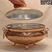 سوپ خوری مسی پایه دار زنجان سفیدگری شده طرحدار نانو | سایز 3 قطر 26 | مدل سمیعی