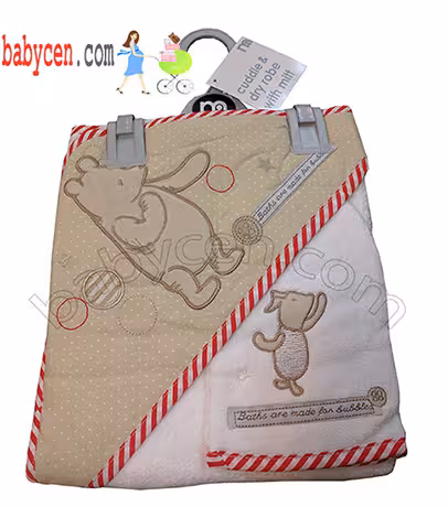 حوله نوزادی مادرکر کلاهدار طرح خرس سفید- کرم با لیف نوزادی مادرکر اورجینال   Mothercare Baby Bath Towel