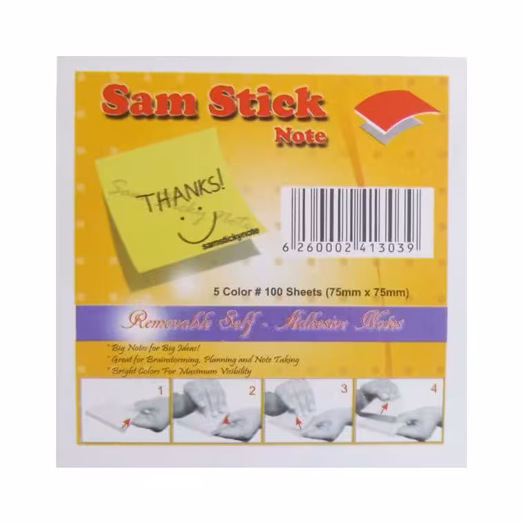 کاغذ یادداشت رنگی چسبی Sam Stick - فروشگاه اینترنتی شهر کالا فروش انواع لوازم تحریر