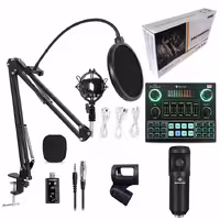 خرید باندل میکروفون استریم همراه با کارت صدا Microphone Green Audio BM-800 با بهترین قیمت