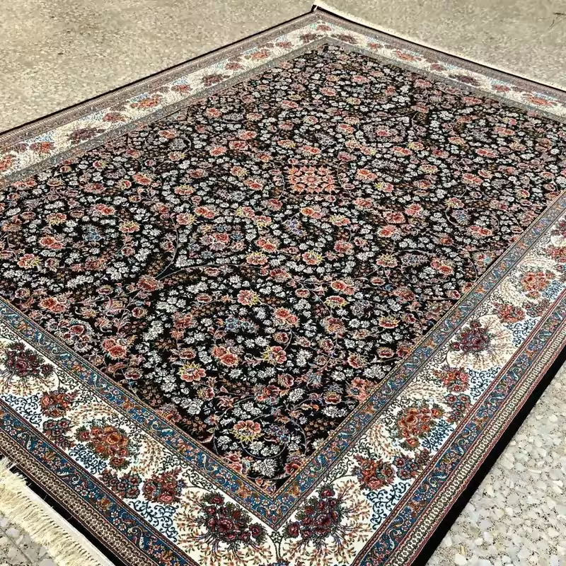 فرش ماشینی کاشان700شانه ورژن طرح افشان رزسرمه ای9متری(باارسال رایگان)