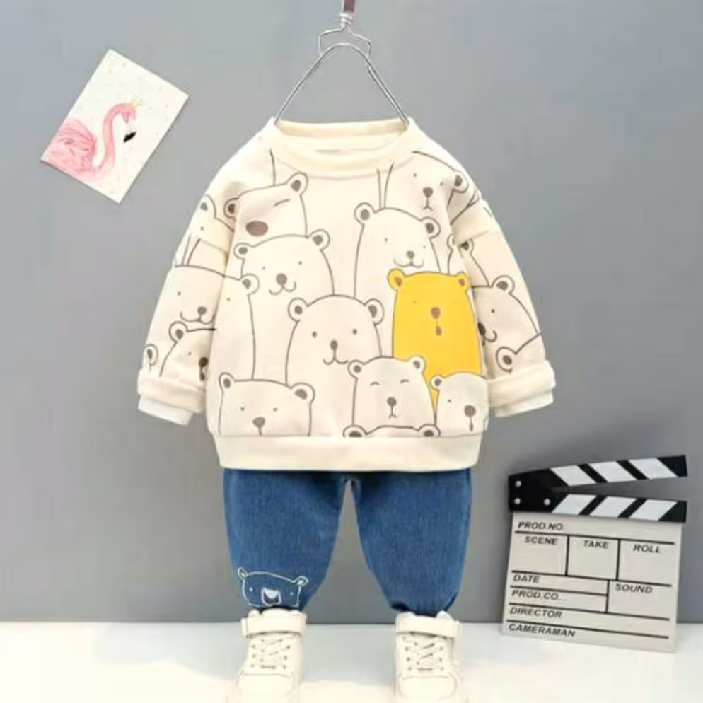 بلوزشلوار  خرسی دورس کبریتی 4الی5سال