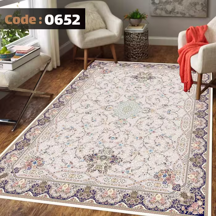 کاورفرش روفرشی دورکشدار گوشه لیفه ای کرم  قهوه ای کد 0652