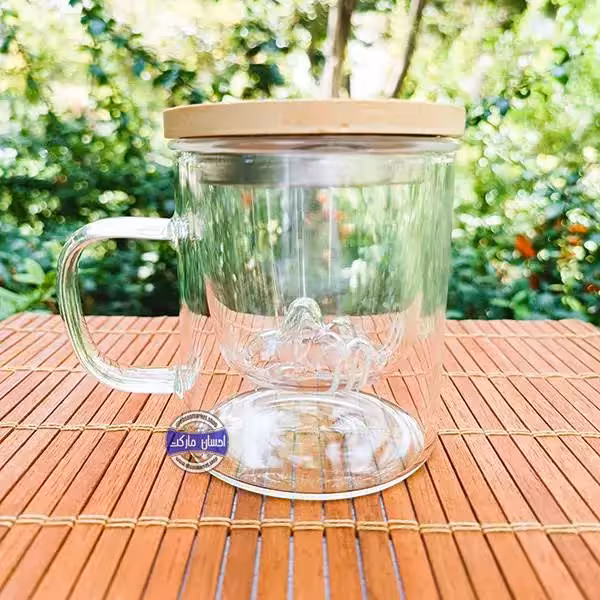 ماگ دمنوش پیرکس درب بامبو و فلزی