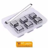 یخ استیل مکعبی Stainless Steel Cube Ice رنگ سیلور 6 عددی با انبر و قاب HGY-011