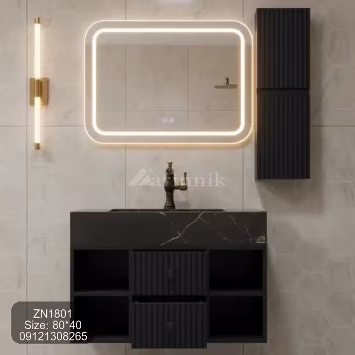 روشویی سرامیکی فول ست با آینه بلوتوث دار کد ZN1801