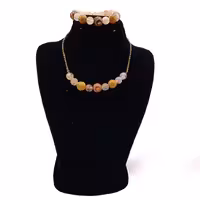 ست دستبند و گردنبند سنگ سیترین ، موکائیت و مهره تبتی کد 320080